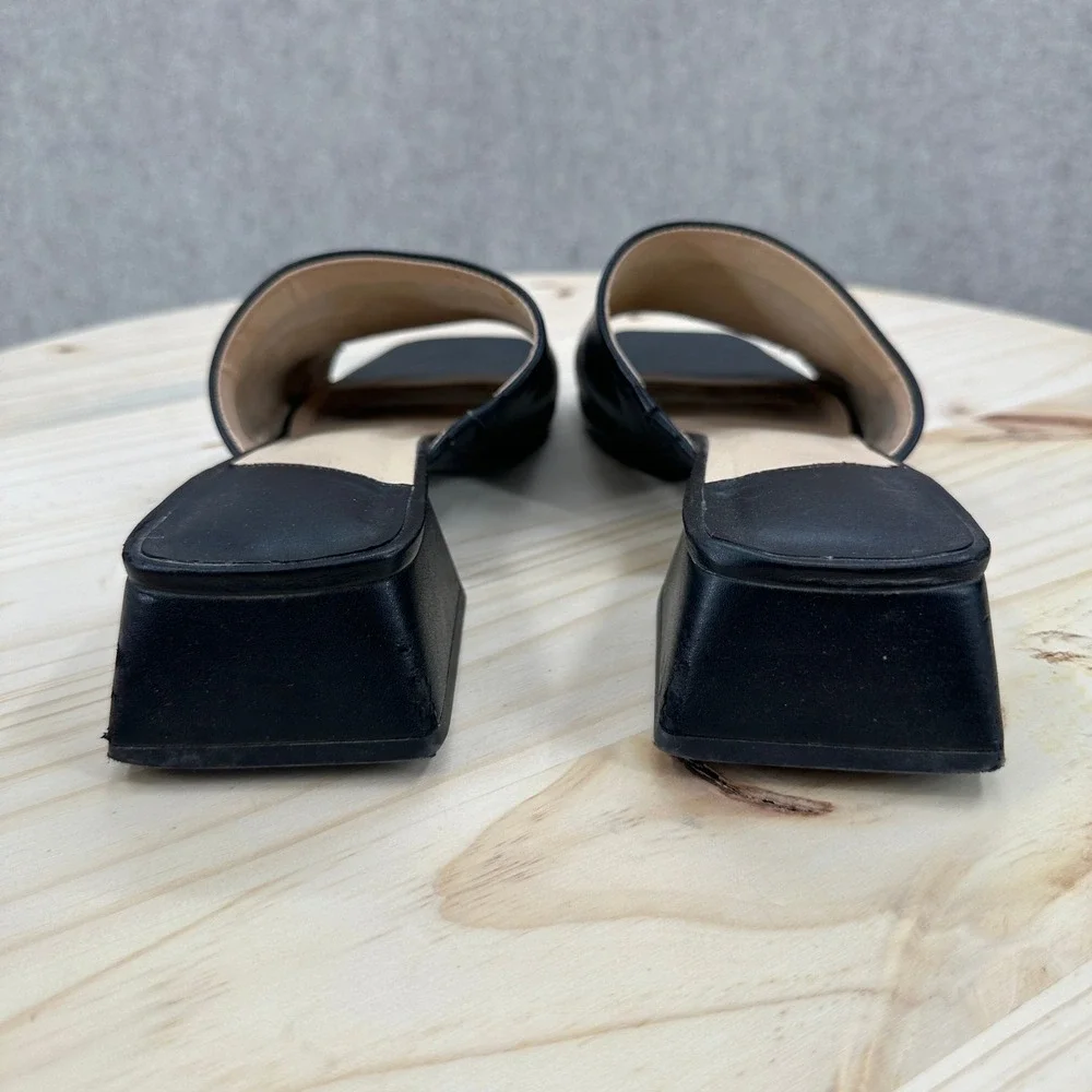 Y2K Sandals Womens 10M Black Leather Square Toe Low Block Heel Mules